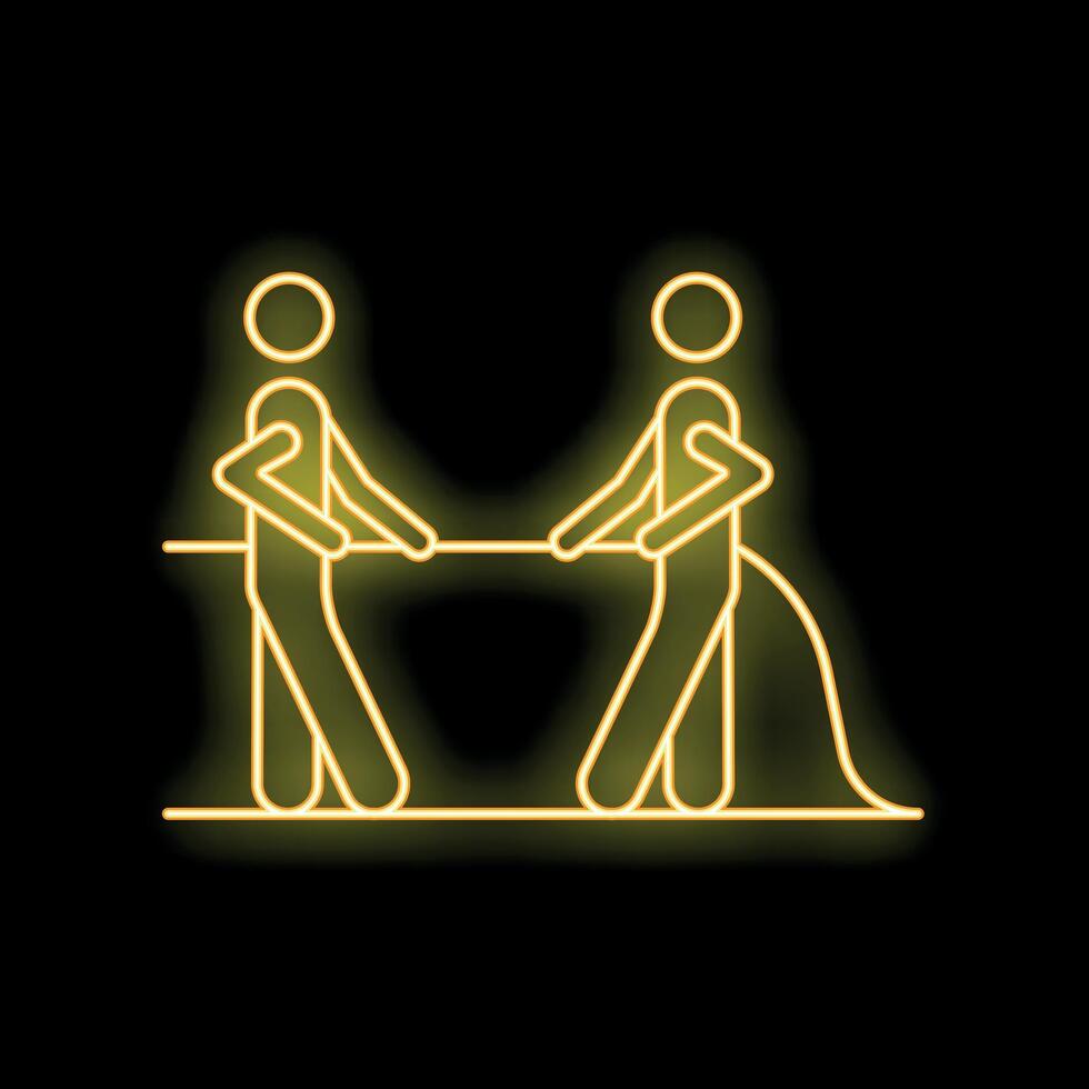 Two businessmen competing in a neon tug of war vector