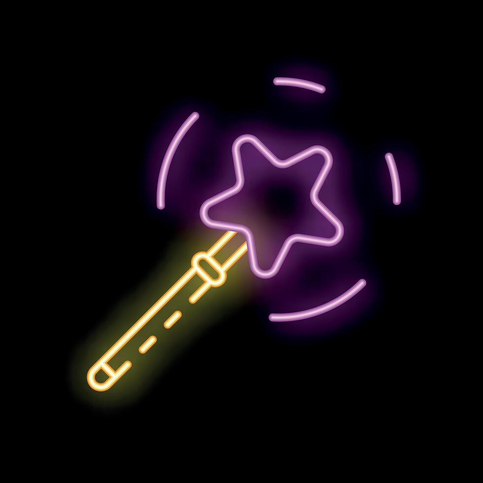Neon magic wand with star emitting sparkling light trails vector