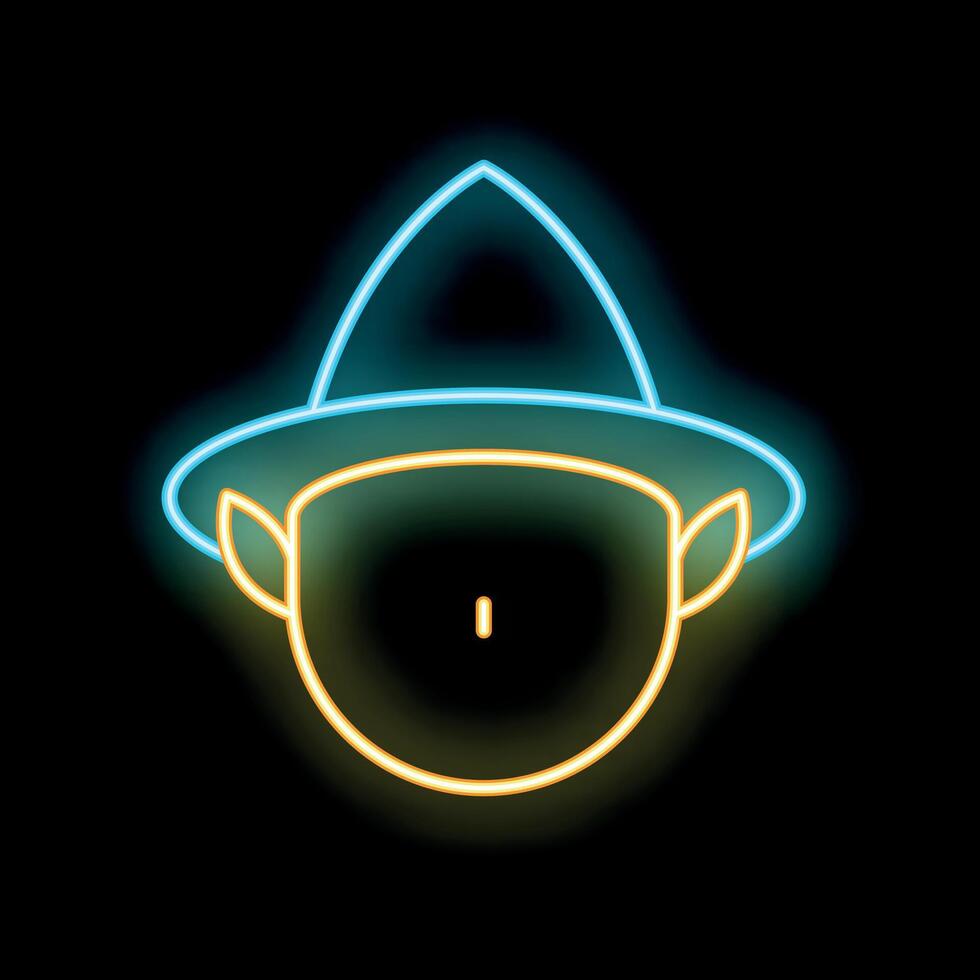 Neon elf wearing hat glowing on black background vector