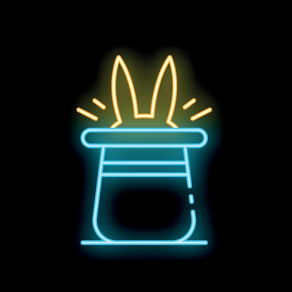 Glowing neon line magician hat and rabbit ears icon isolated on black background. Magic trick. Surprise symbol. Vector illustration