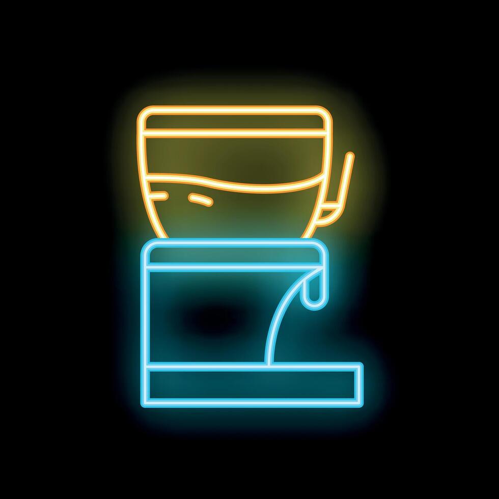 Neon sign of a coffee machine pouring coffee in a cup vector
