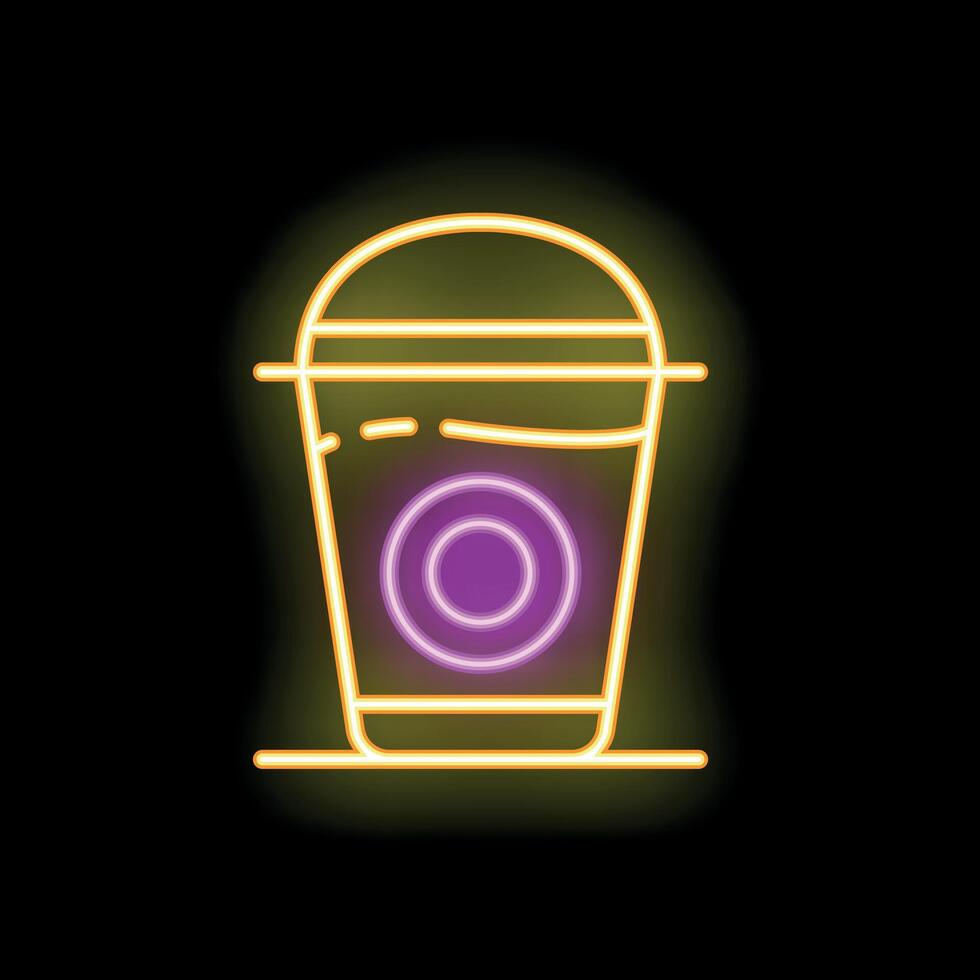 Glowing neon sign of a disposable coffee cup on a black background vector