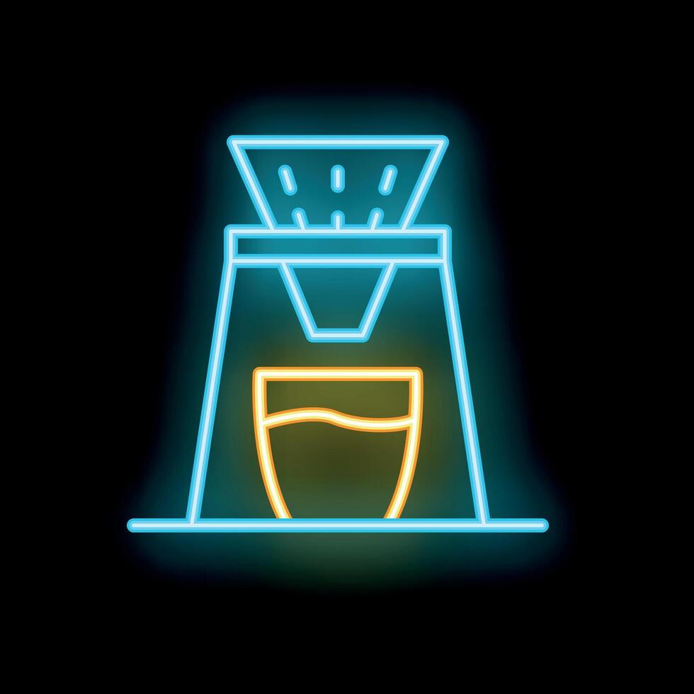 Neon sign of coffee drip brewing system making a cup of coffee vector