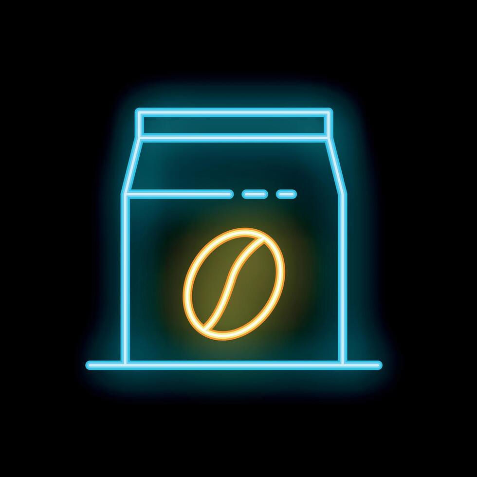 Neon sign of coffee packaging is glowing on a black background vector