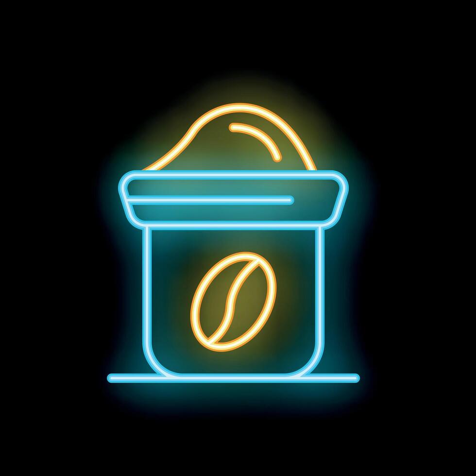 Neon sign depicting open coffee bag with coffee beans inside vector