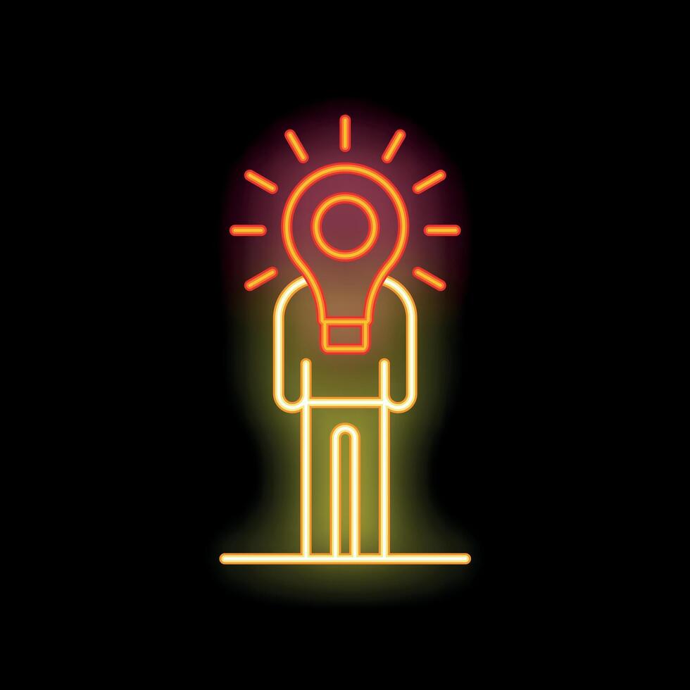 Neon sign of a person with a light bulb representing ideas and creativity vector