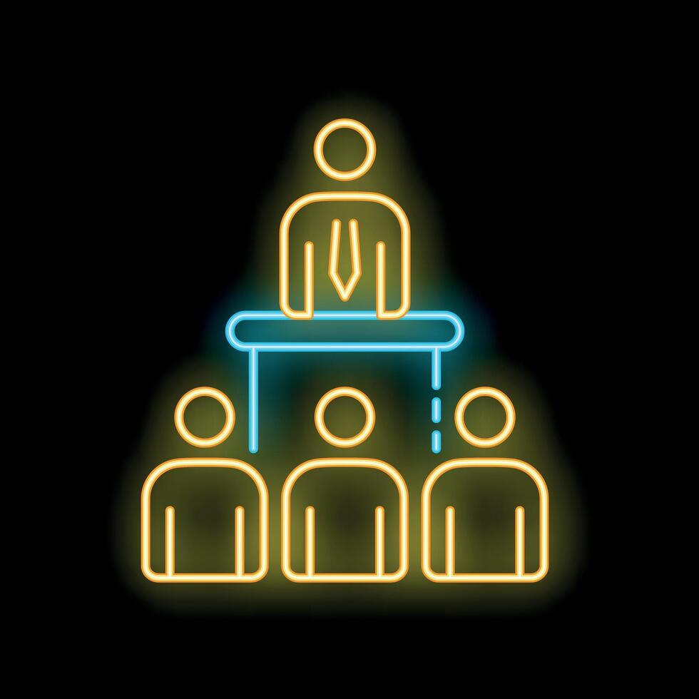 Neon style icon of a businessman giving a presentation to his colleagues vector
