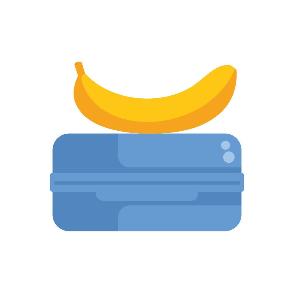 Yellow banana resting on blue lunch box for healthy snacking vector