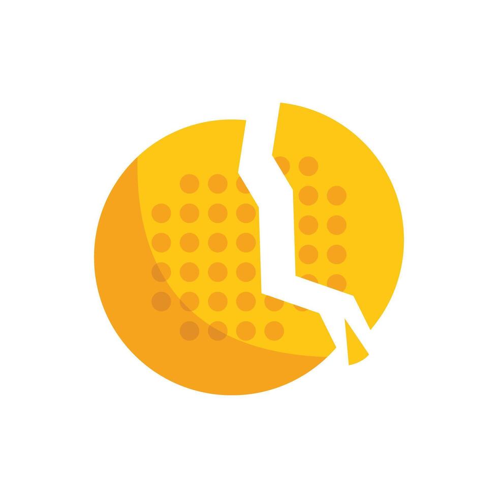 Yellow sphere breaking representing bankruptcy and failure vector