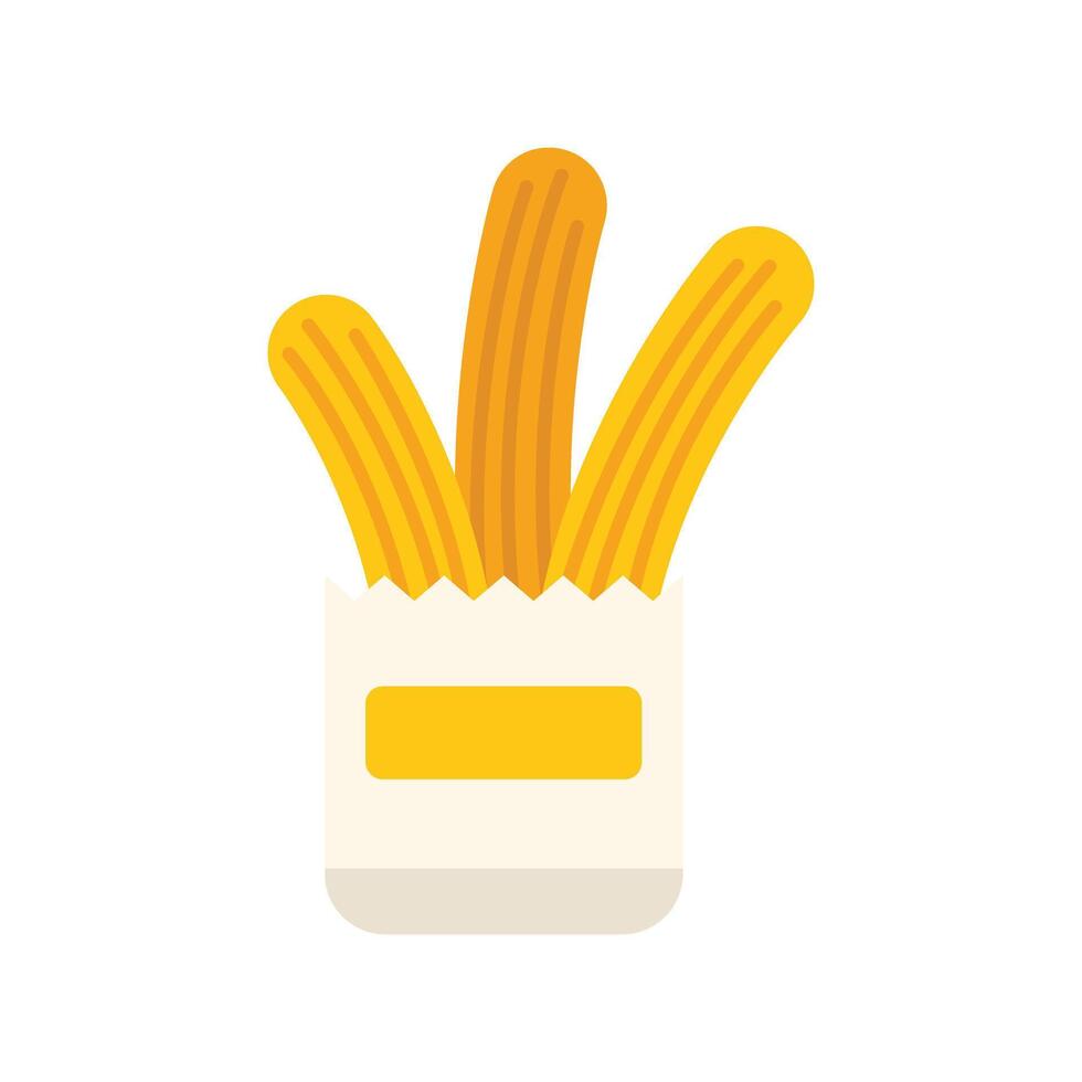 Three churros standing in paper bag packaging mockup vector