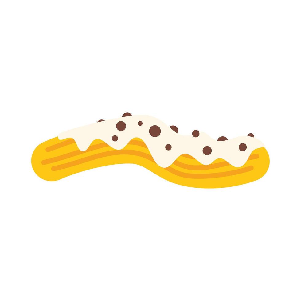 Delicious churro being drizzled with white icing and chocolate chips vector