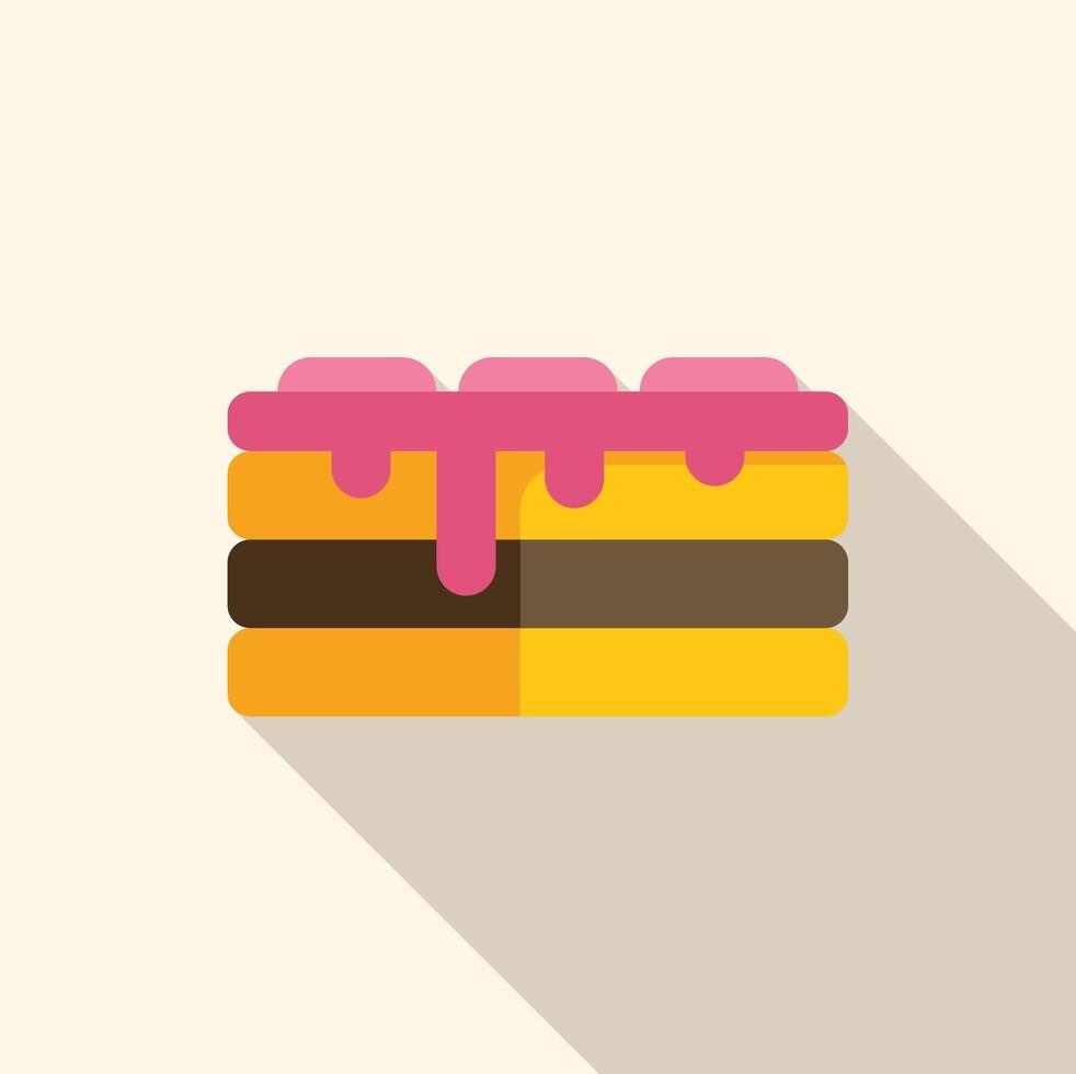 Delicious layered cake with pink frosting dripping over golden layers vector