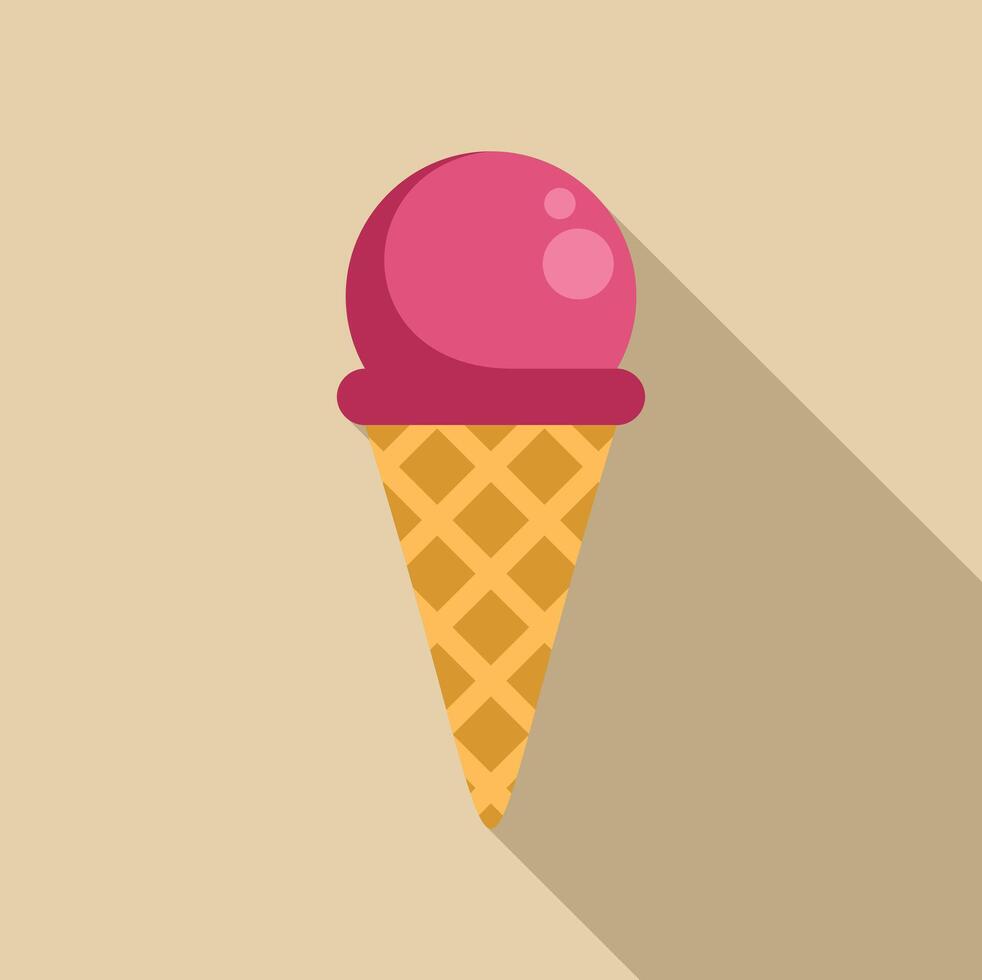 Delicious pink ice cream melting in waffle cone on summer day vector