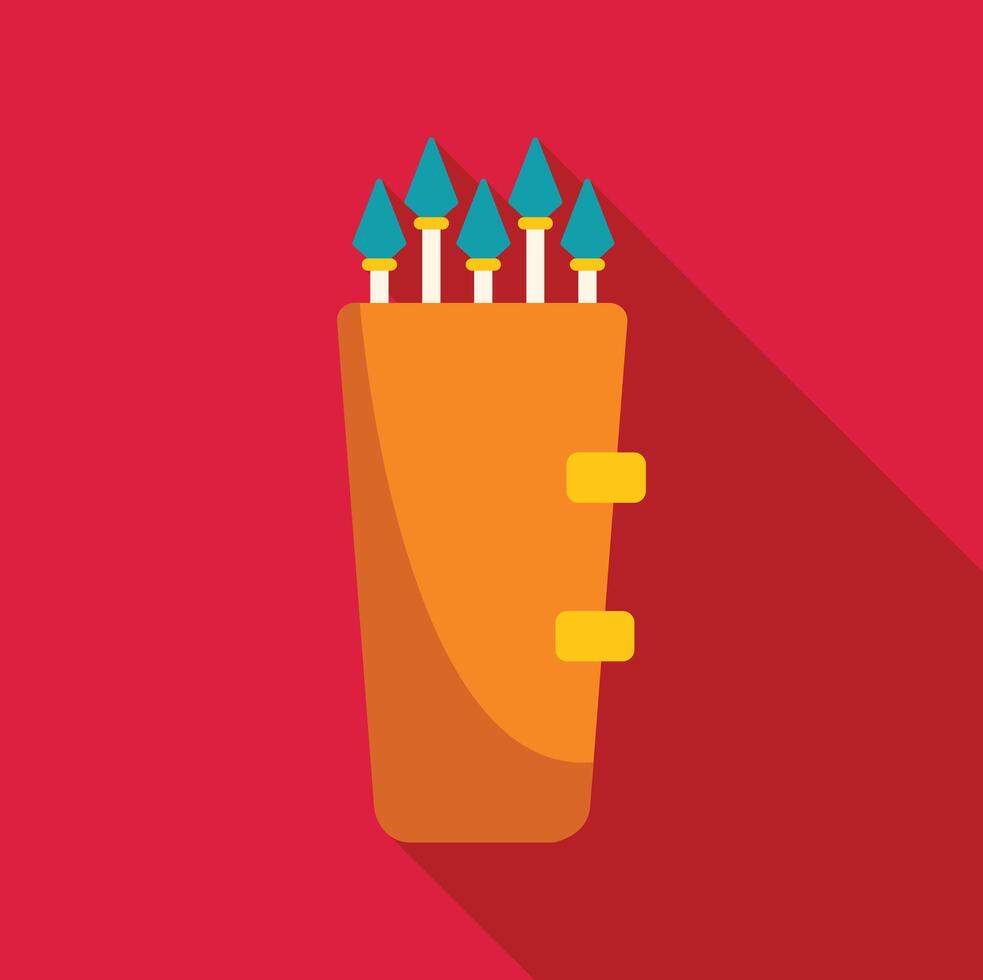 Orange quiver holding five arrows with blue tips on red background vector