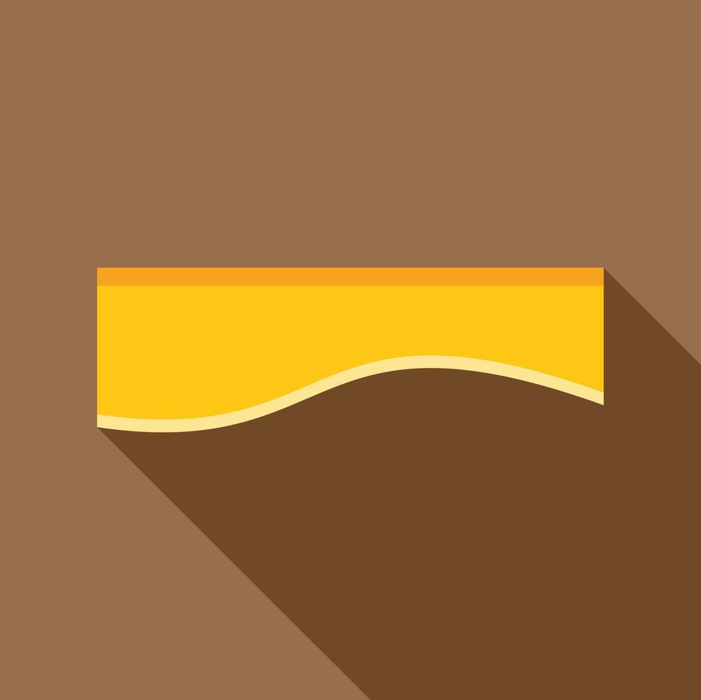 Yellow flexible slice of cheese with a wavy bottom edge on brown background vector