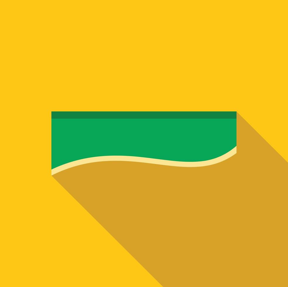 Green rectangular shape with wavy bottom edge casting a long shadow on a yellow background vector