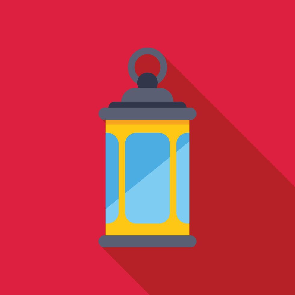 Hanging lantern casting light with long shadow on red background vector