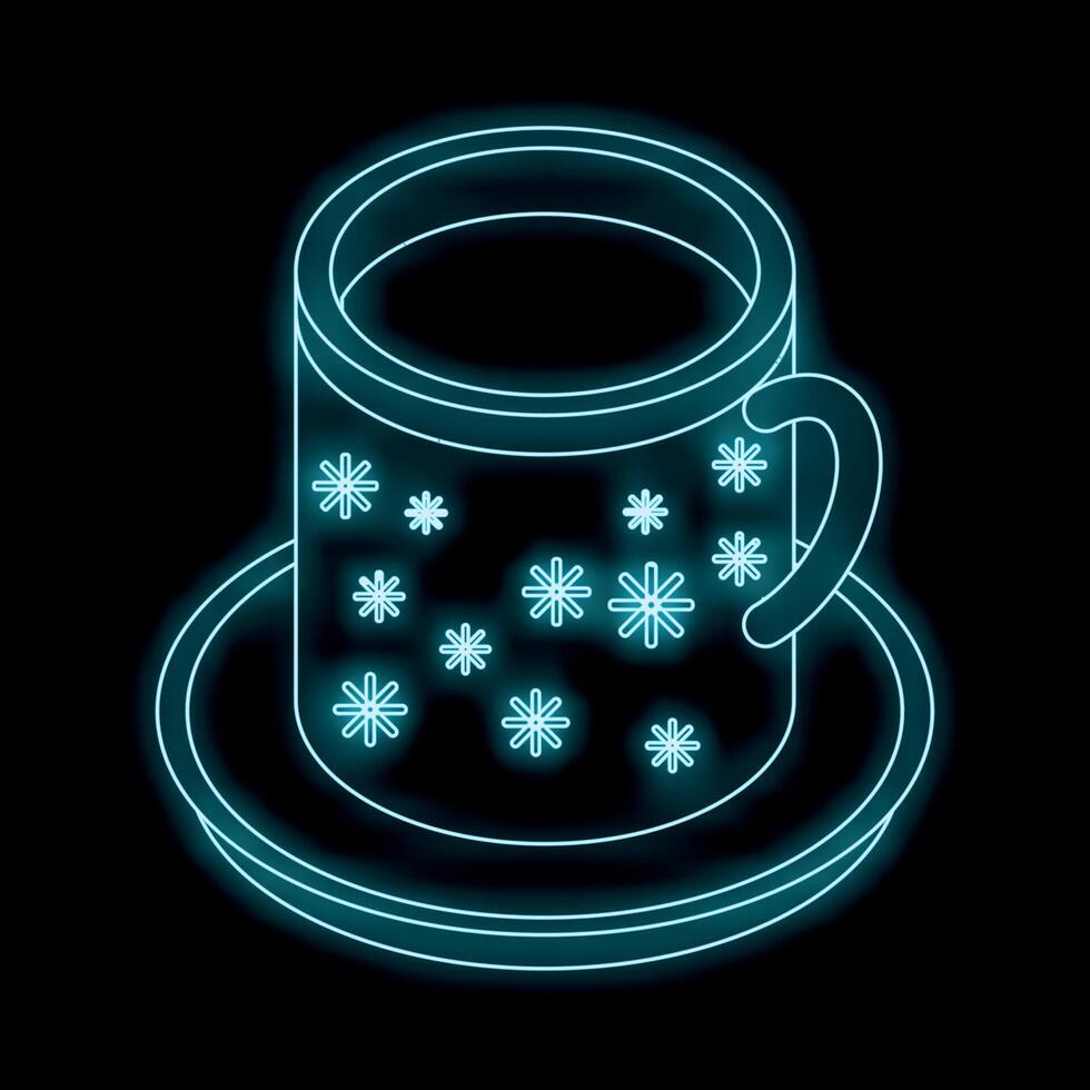 Neon glowing symbol of winter hot drink served on a plate vector