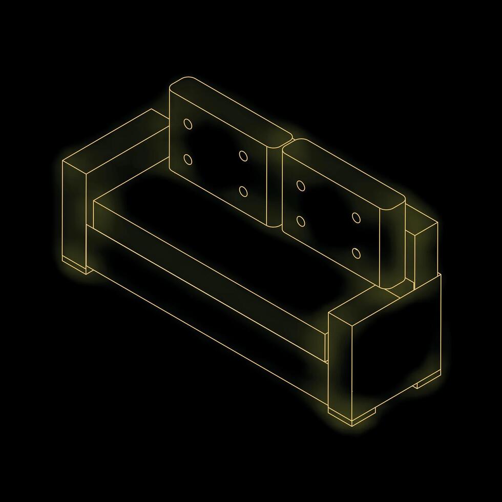 Yellow neon sofa shining on black background vector