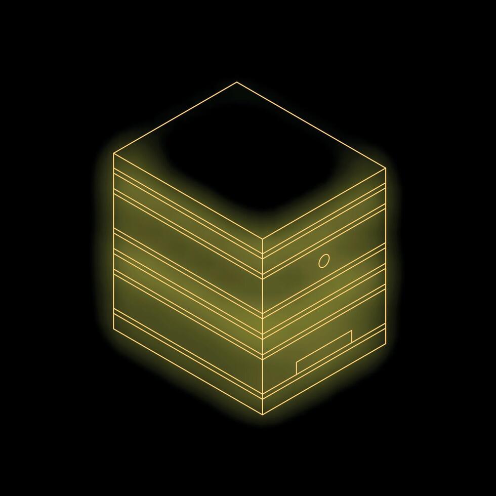 Yellow neon cpu cooler isometric right view on black background vector