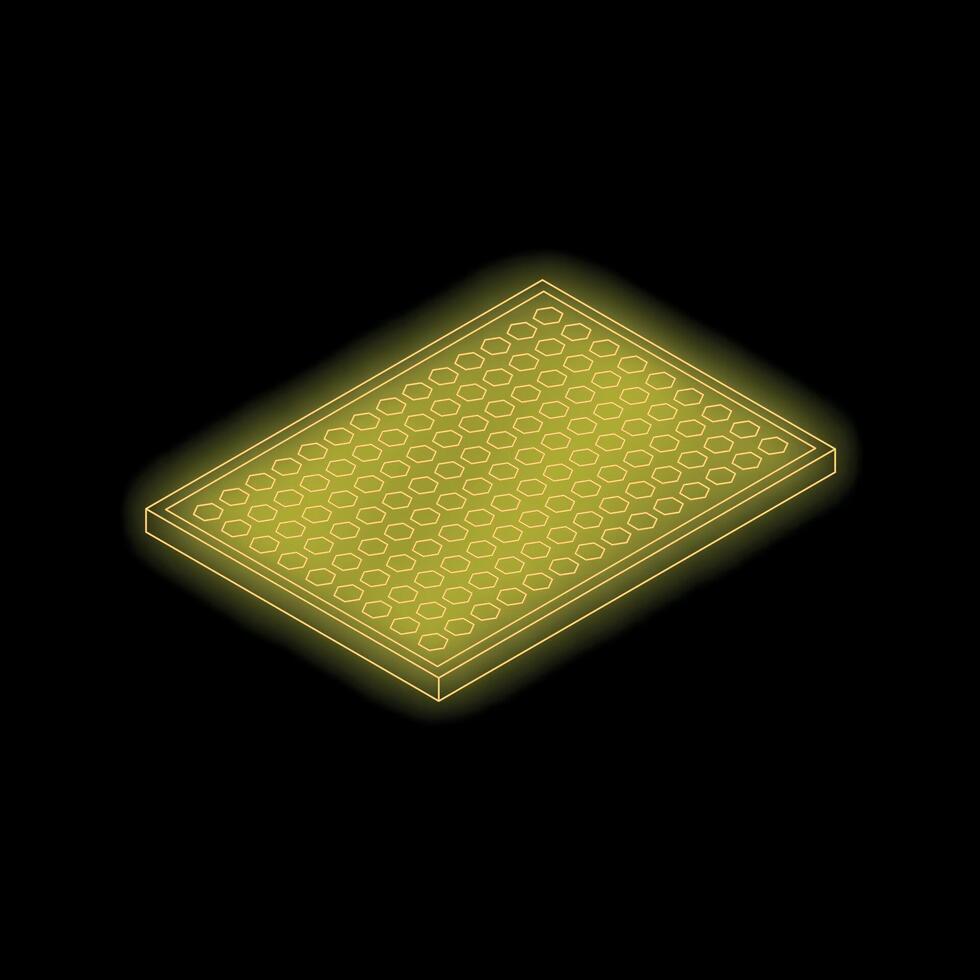 Neon yellow honeycomb pattern glowing on black background vector