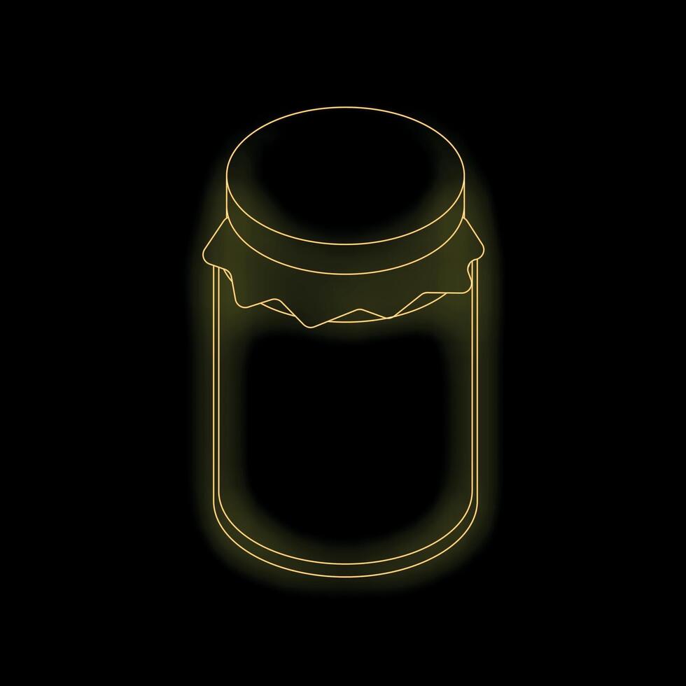 Neon yellow closed empty glass jar on black background vector