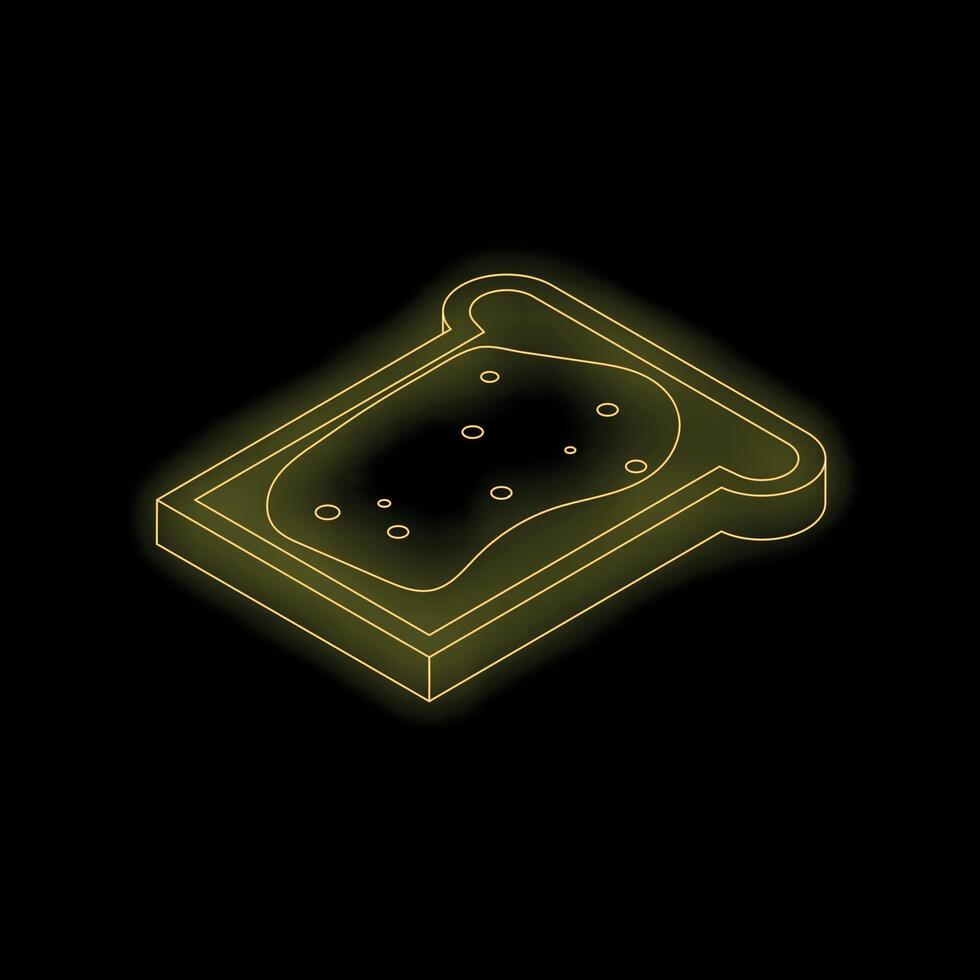 Yellow neon sign toast with melted butter on black background vector