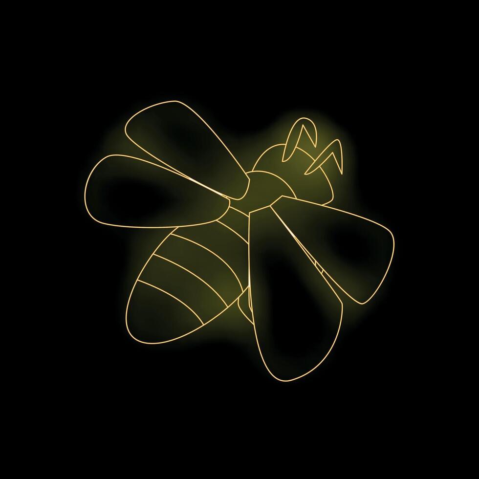 Golden bee flying with glowing wings on black background vector