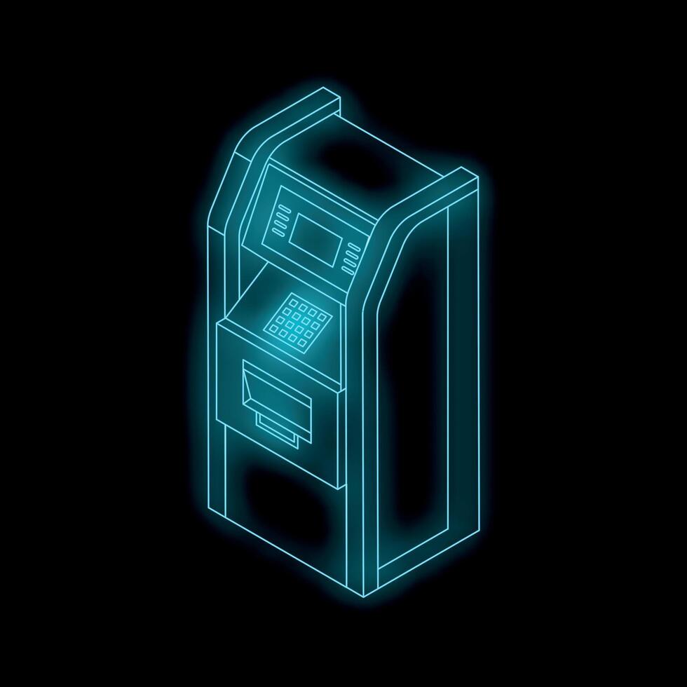Neon atm machine glowing on dark background vector