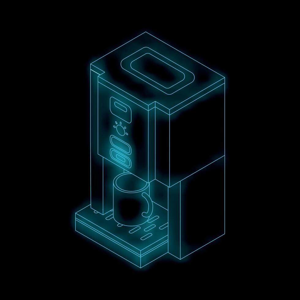 Modern coffee machine preparing a cup of coffee isometric outline icon vector