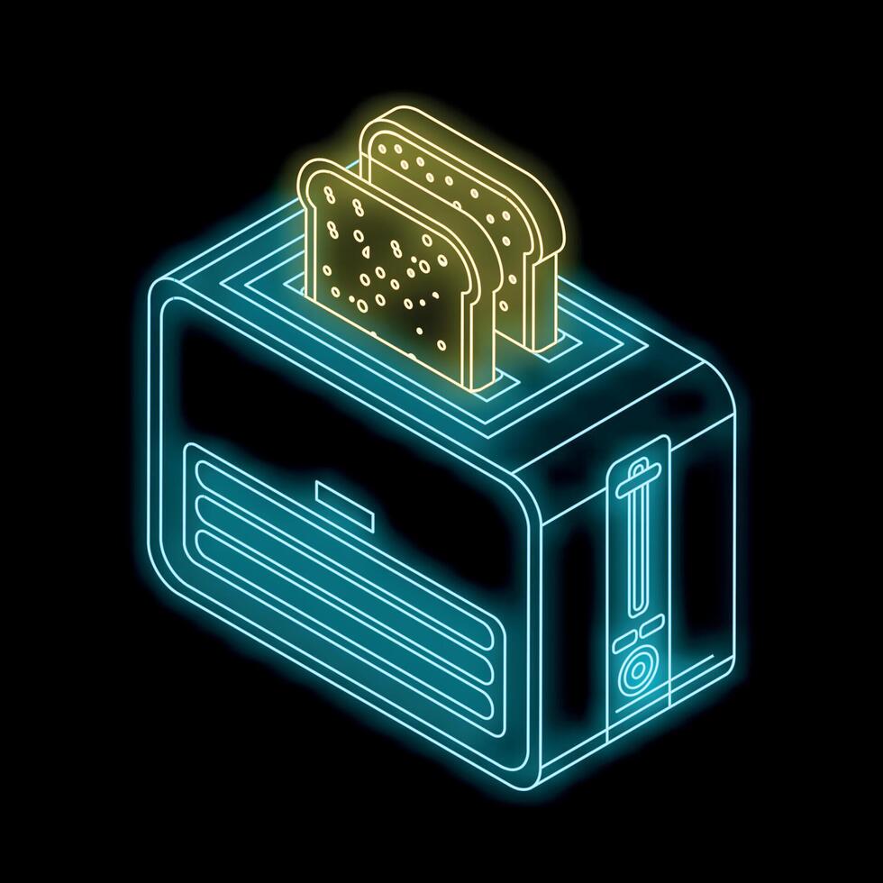 Modern toaster with toast bread showing heating coils in neon light vector
