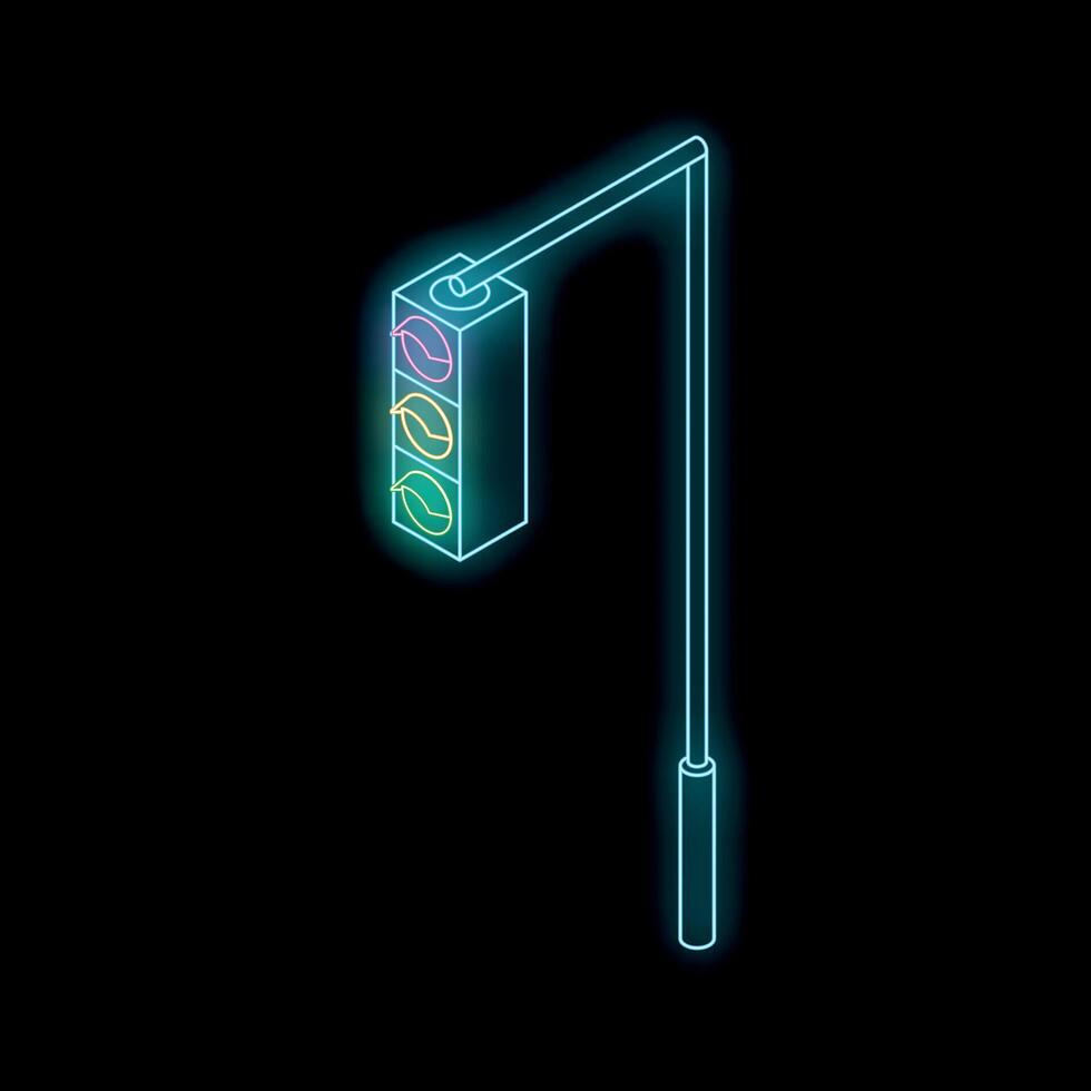 Neon traffic light glowing on a black background vector