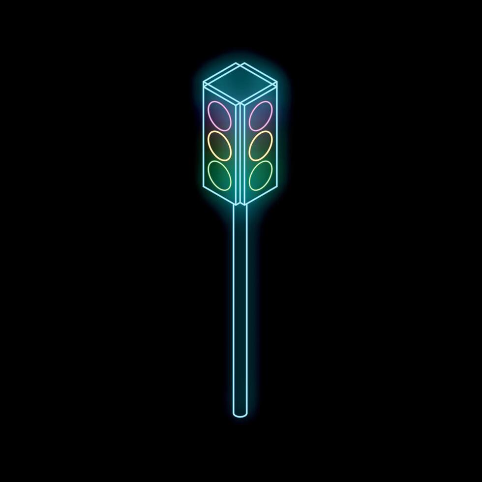 Neon traffic light glowing on black background vector