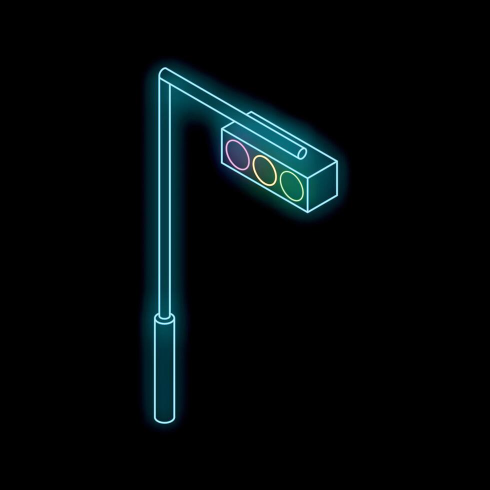 Neon traffic light glowing on a dark background vector