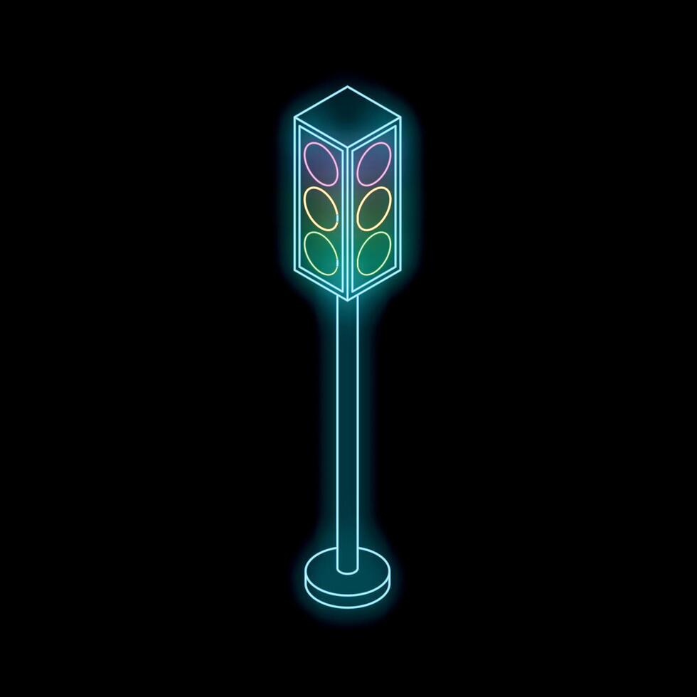 Neon traffic light showing green light on black background vector