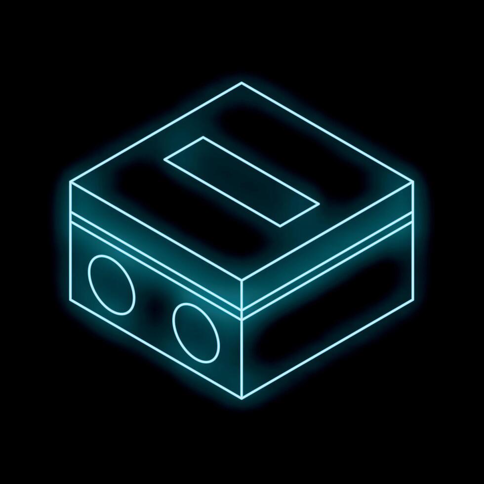 Blue glowing neon line electrical outlet on the wall icon isolated on black background vector