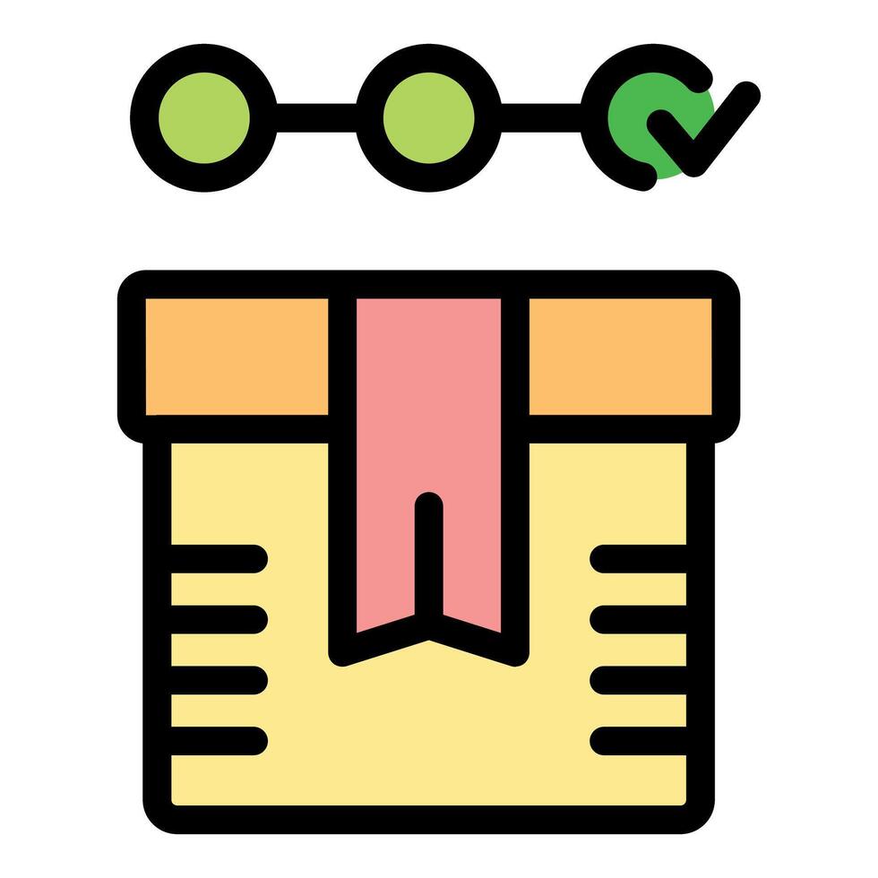 Order tracking showing complete status with box and marker vector