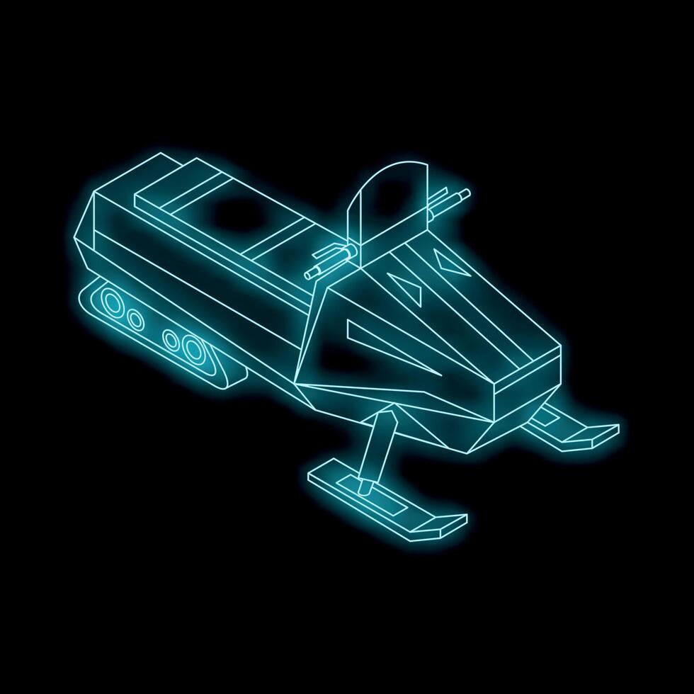 Neon snowmobile glowing on black background isometric view vector