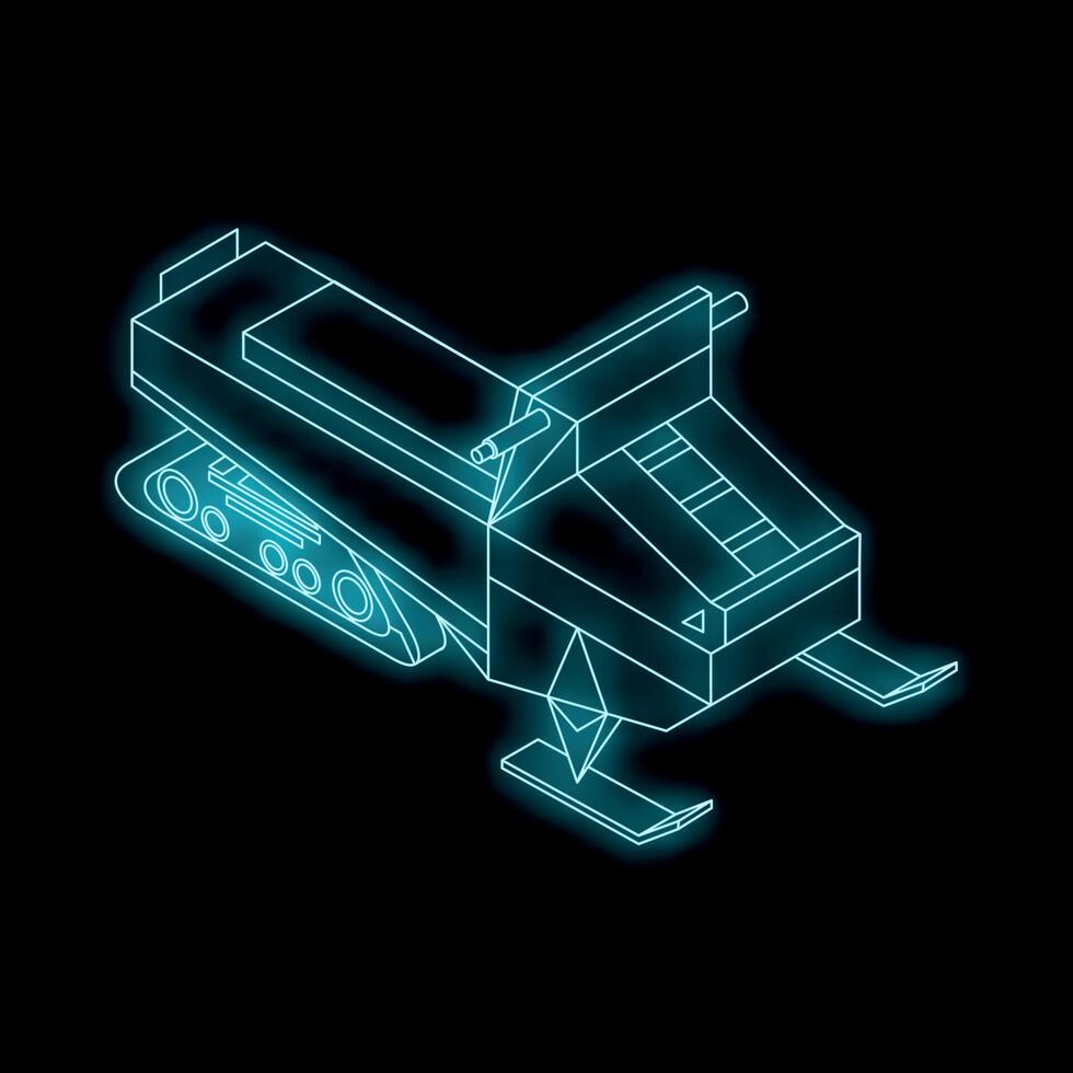 Glowing neon snowmobile standing out against dark background vector