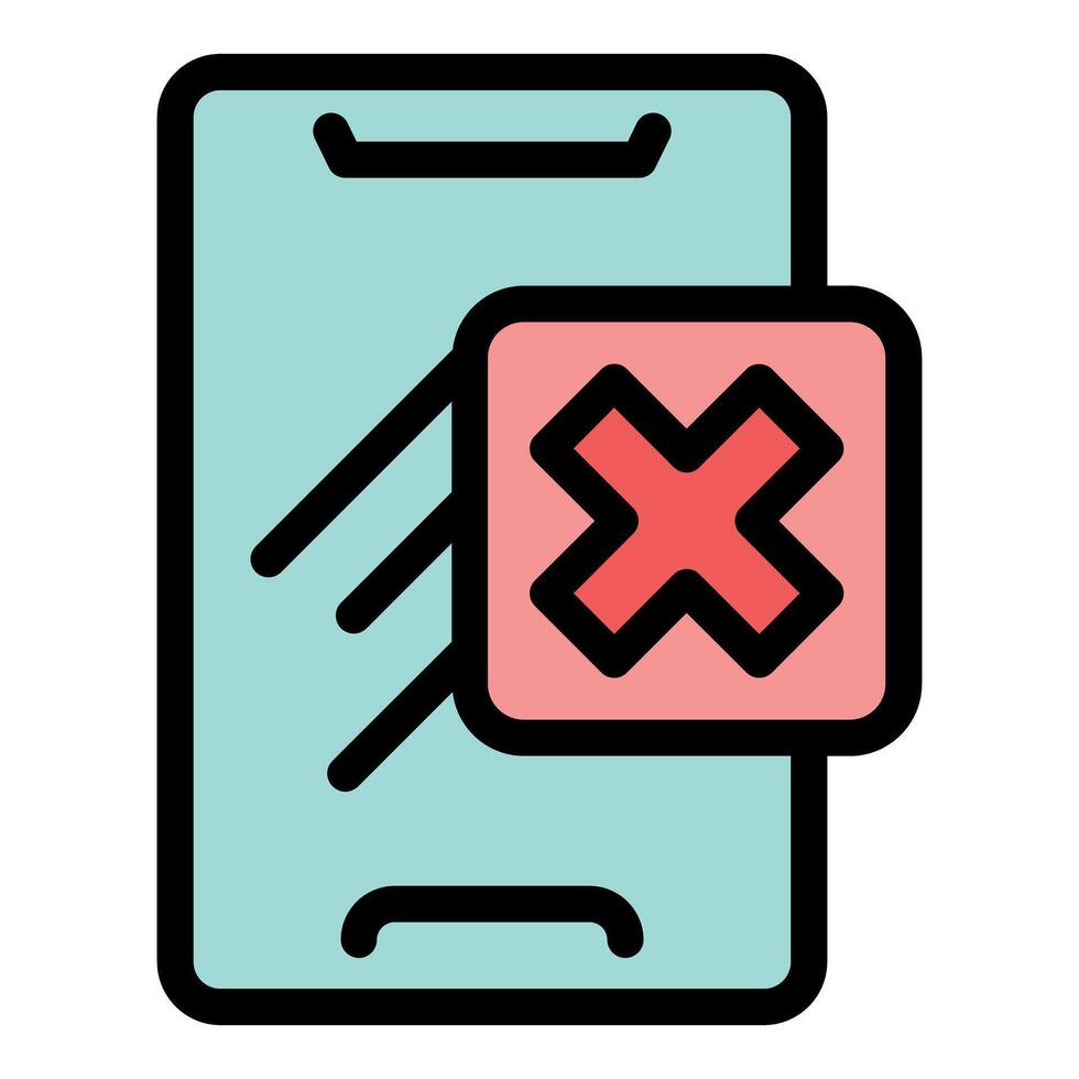 Smartphone showing error message with red cross mark icon vector