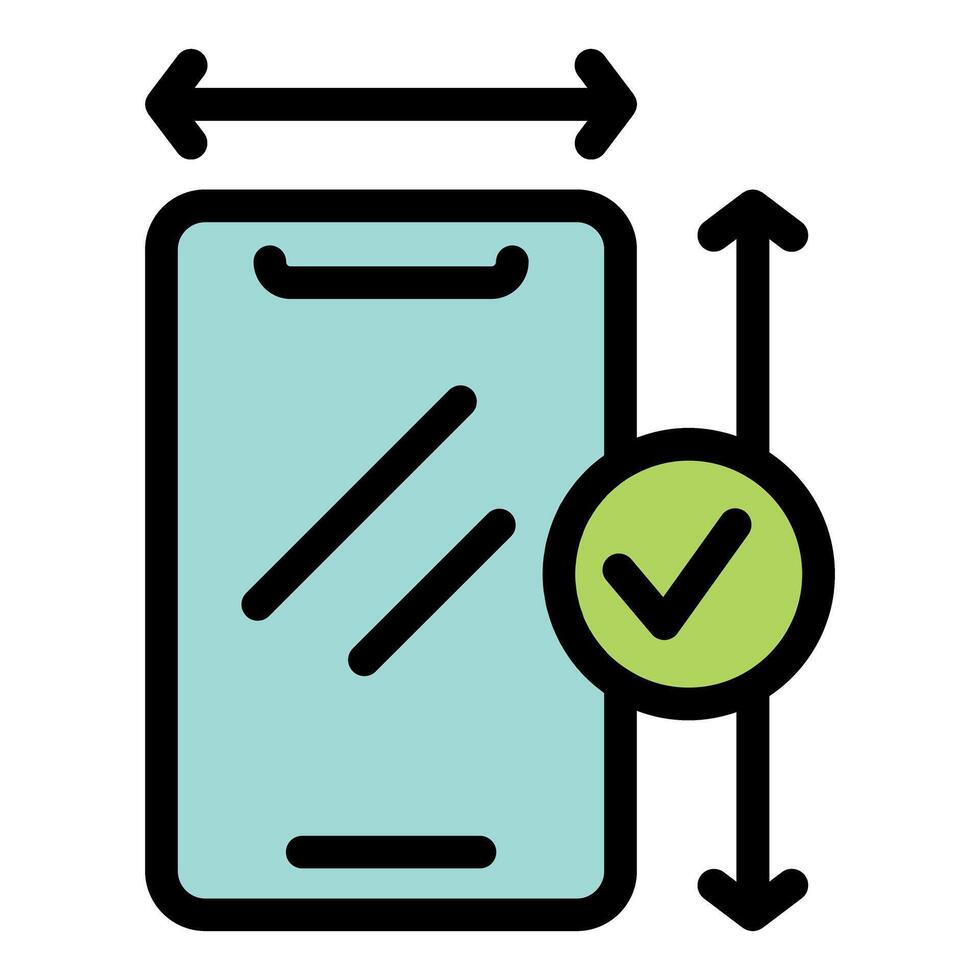 Smartphone screen size approval symbol with check mark icon vector outline