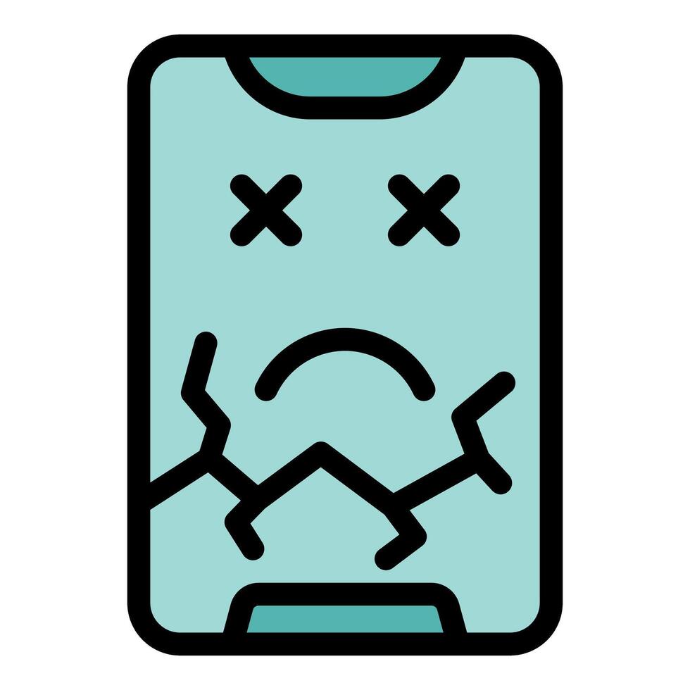 Smartphone showing sad face with broken screen icon vector