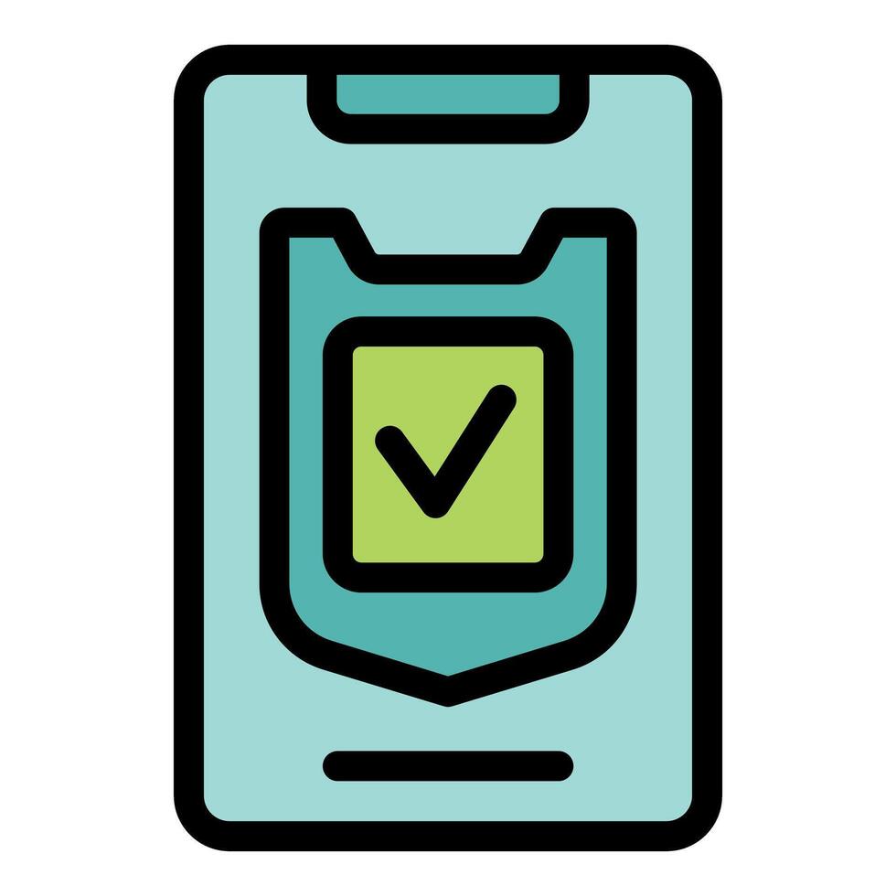 Smartphone displaying shield icon with checkmark confirming security vector