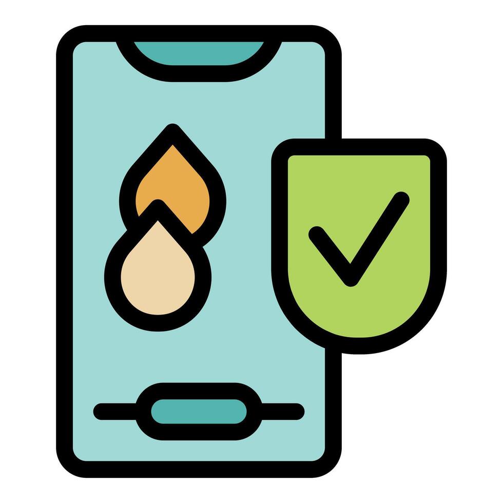 Smartphone showing approved water drop symbol with check mark shield icon vector