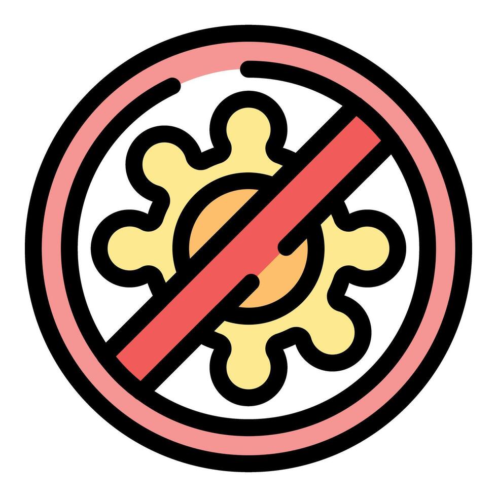 Red stop sign crossing over yellow virus shape for antibacterial concept vector