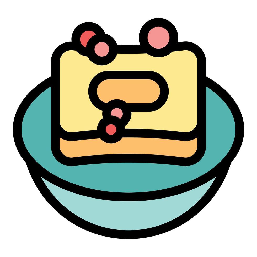 Delicious square cake lying on elegant plate being served on table for dessert vector