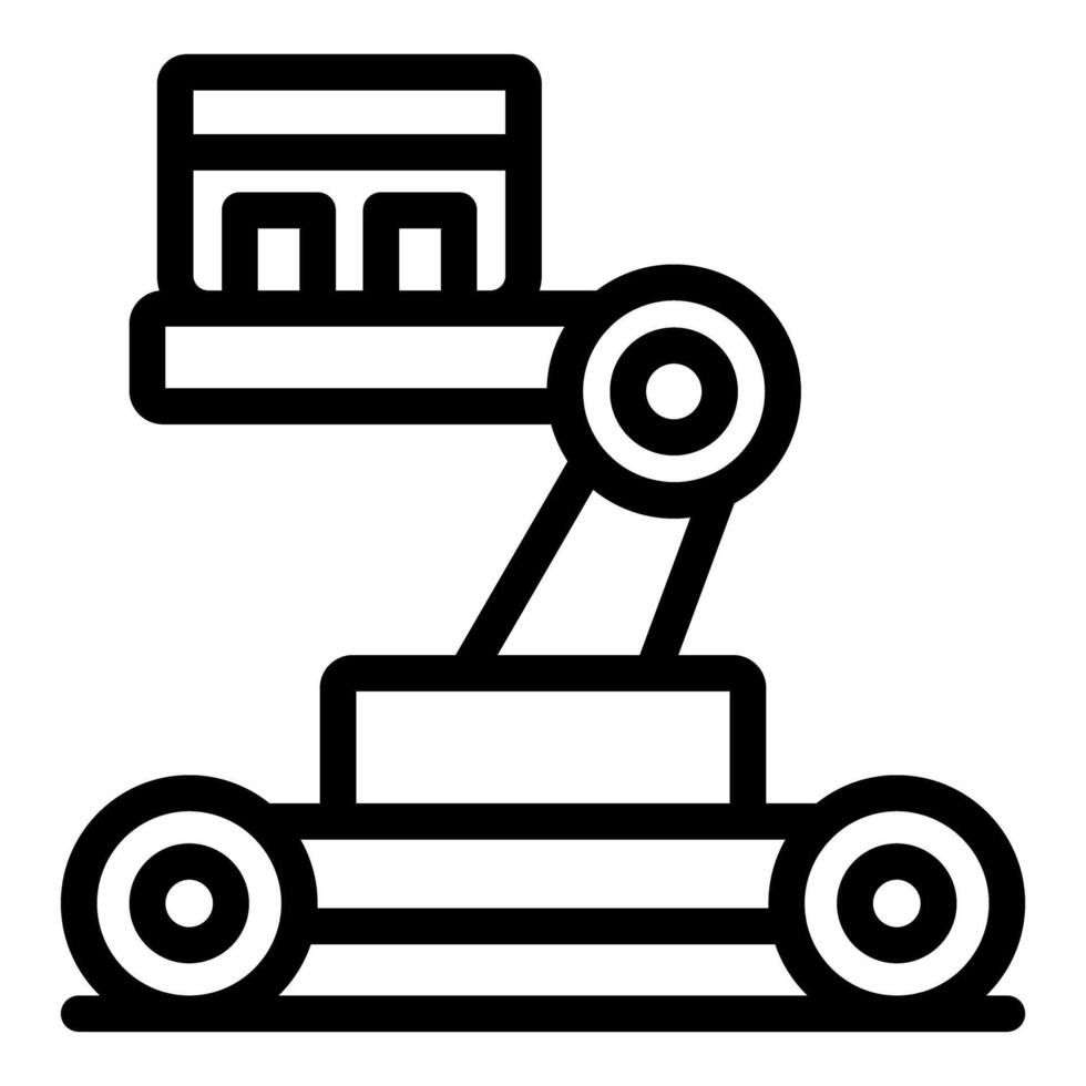 Robotic arm lifting container on wheeled platform vector