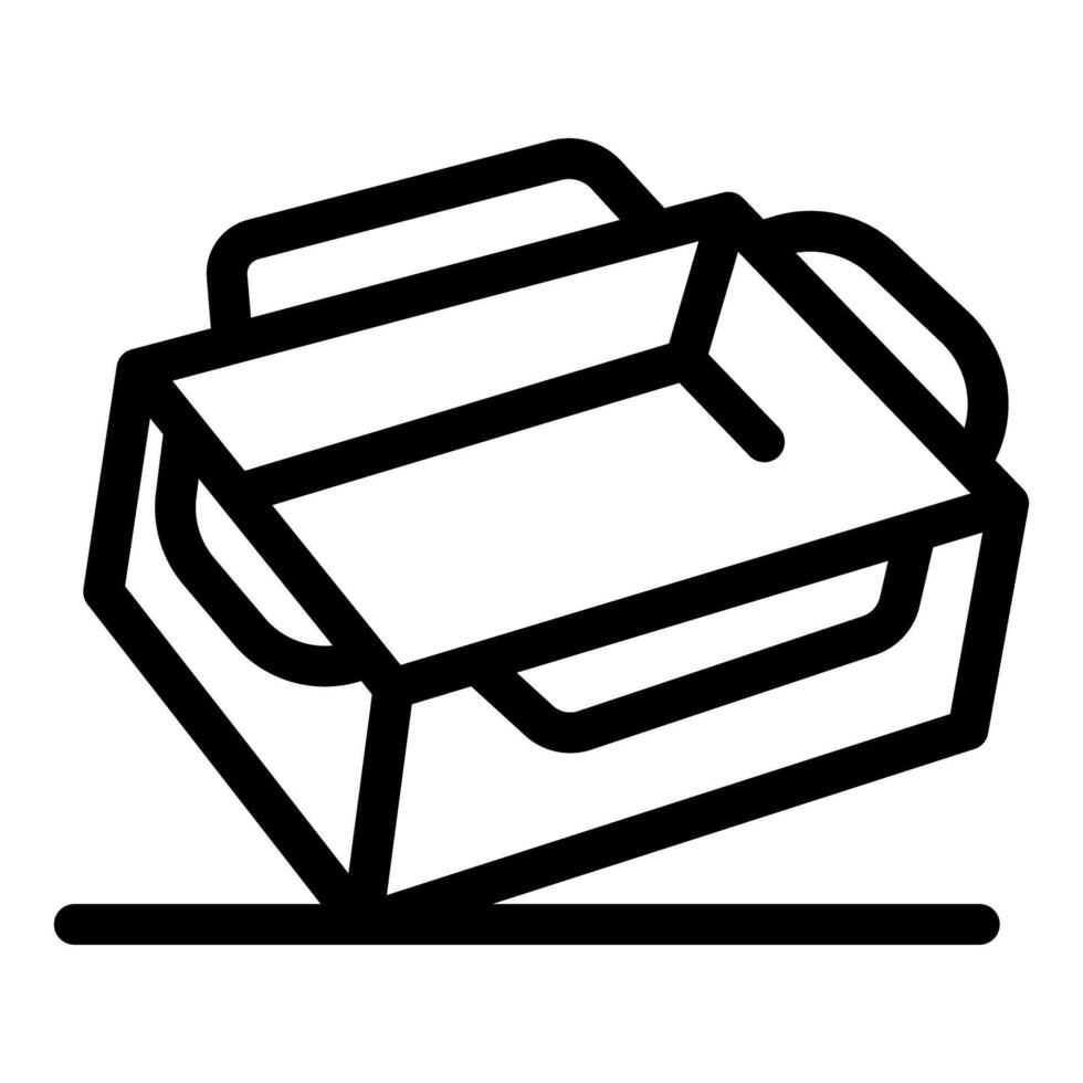 Open empty cardboard box lying on surface with handles up vector