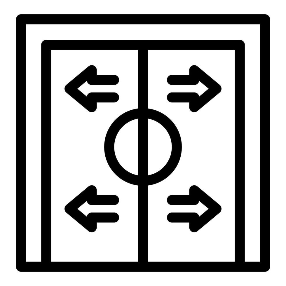Automatic double sliding doors opening and closing with arrows and circle icon vector