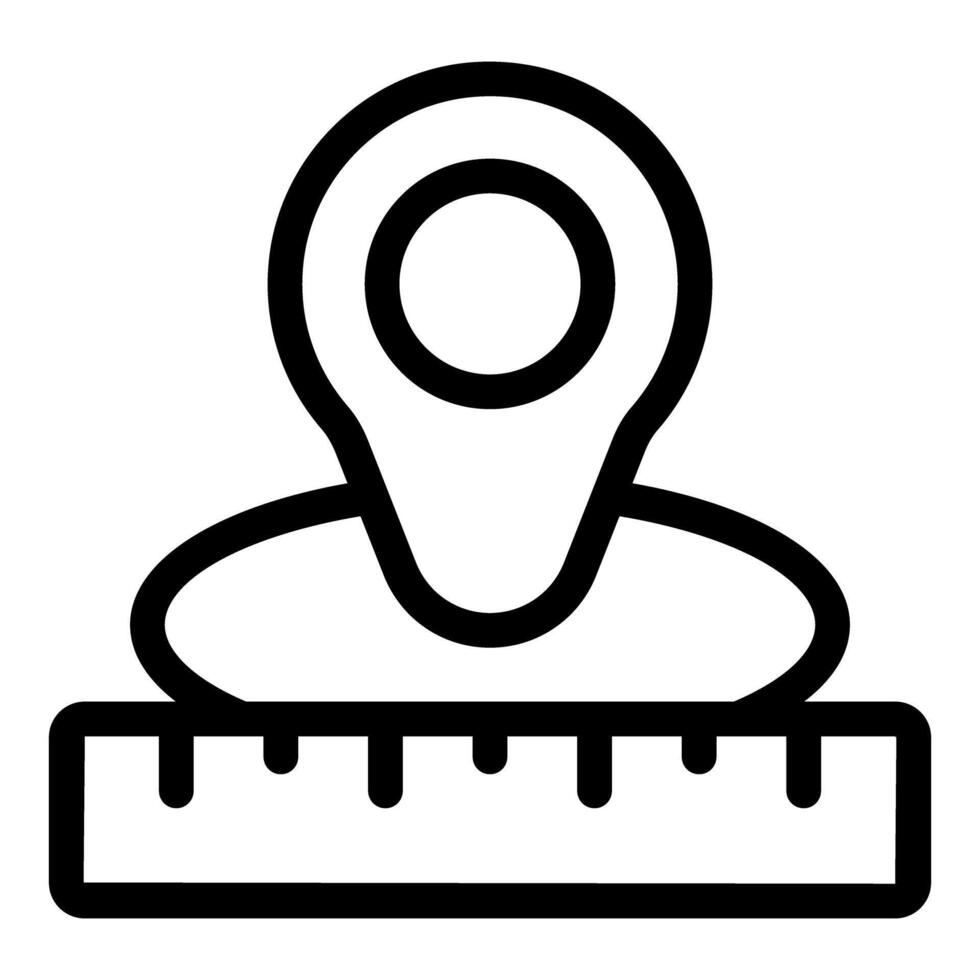 Location pin pointing place on ruler showing distance or scale vector